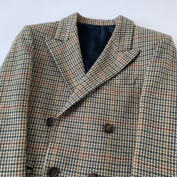 Vintage Wool Blend Plaid Houndstooth Academia Cropped Blazer size XS to Small - Picture 7 of 9